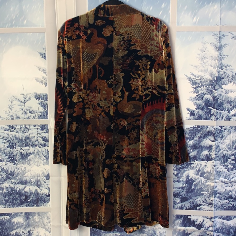 SOLD- Clio II Tapestry Peacock Floral Button Down Collar Velour Jacket Vintage - Picture 7 of 16